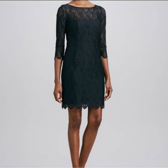 Lilly Pulitzer Hera Lace Dress True Navy Two Tone Feather Lace Size 0 - Picture 1 of 16